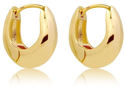 ASH'S CHOICE 14K Vergoldet Creolen Kleine Klobige Chunky Ohrringe für Damen | Silber 925 Ohrringe Klobige Dick Leicht Breit Chunky Creolen Oval Kleine Knorpel Kreolen Huggie Creolen Damen Frauen Herren