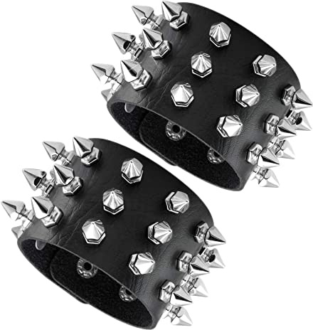 JJDreams 2 Pz Bracciali in Pelle Grande Nero Bracciale Gotico Punk con Borchie Bracciale Rock per Uomo e Donna
