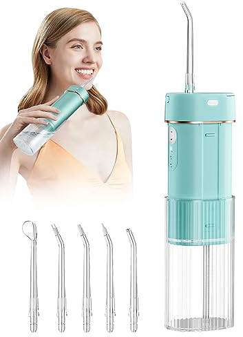 Carer Beauty Water Flosser Portable Dental Flosser for Teeth Cleaning with 3 Modes and 6 Nozzles IPX7 USB Rechargeble Professional Oral Irrigator for Home/Travel