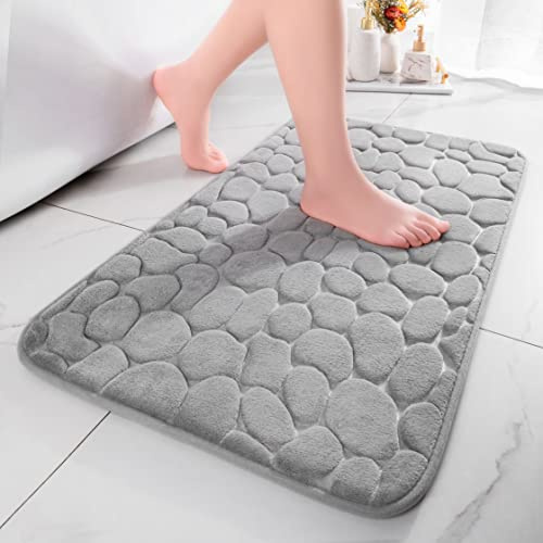 chakme Badematte Memoryschaum Badteppich Saugfähige Badvorleger Badezimmerteppich Duschmatte Deko Fussmatte rutschfeste Matte für Badezimmer Wohnzimmer 60×90 cm, Hellgrau