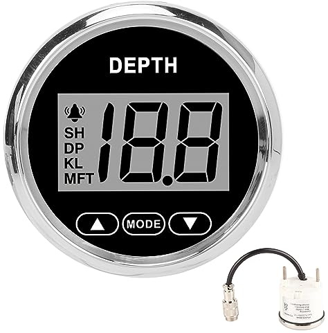 XTevu 2in Digital Depth Sounder, Waterproof Marine Depth Gauge, Backlit, 0-100m/0-328FT, for Yachts Boats, with in Dash Transducer, DC 12V