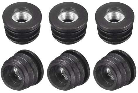sourcing map 6Pcs Inserts for Round Tubes with M8 Thread, for 22mm/0.86 OD Round Tube, Round Black Plastic Adjustable Plug Caster Insert Chair End Caps Furniture Leg Plug
