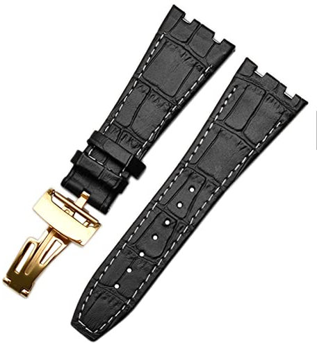 HKIDKK Für AP 15400 handgelenk bänder 26mm armband Echtes Leder Handgemachte Uhr Band mit stahl Faltschließe, 26 mm, Achat