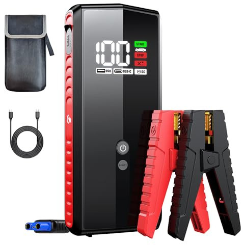 VANTRUE Bloc d'alimentation JS1, courant de crête 3000 A, 20 000 mAh, démarreur de voiture 12 V, écran LED et éclairage d'urgence, câble de batterie, gaz 7,5 l/diesel 6 L, charge rapide PD 65 W