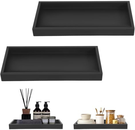 Badezimmer Tablett Schwarz Dekotablett Schwarz Modern Deko Tablett Schwarz Silikon Badezimmer Tablett Deko für Waschtisch Badewanne Küchenspüle Toilette (2 Stück)