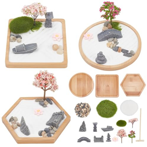 WEBEEDY 3 Sets Miniature Zen Sand Garden Kit Japanese Zen Sand Rock Garden Home Office Desktop Accessories Zen Sand Garden Gifts for Home, Office Decor
