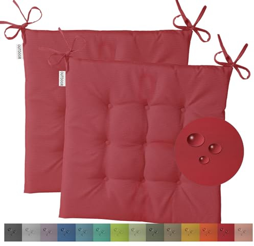 heimtexland 2er Set Outdoor Stuhlkissen Garten Sitzkissen Typ551 Rot | wetterfest schmutz- und wasserabweisend 40x40 Gartenkissen gesteppt Gartenstuhl-Auflage Polster Outdoorkissen