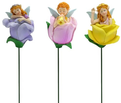 JARPSIRY Miniatur-Blumenfeen, Figuren, Pflanzen-Picker, Feengarten-Zubehör, dekorative Pflanzenstecker für Töpfe, Outdoor, Terrasse, Rasen, Ornamente, 3 Stück