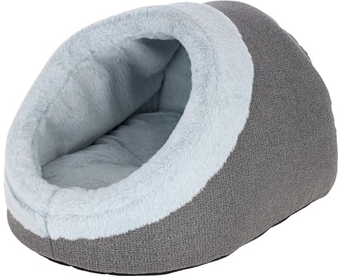 Kerbl Pet Kuschelhöhle Jana | Grau, 54 × 43 × 35 cm, Softplüsch und Polyestervlies, mit Wendekissen, maschinenwaschbar bei 30 °C