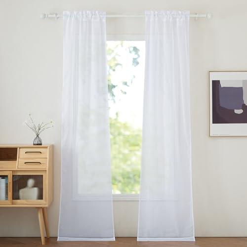 PONY DANCE Tende a Vetro per Porta Finestra 2 Pezzi 60x240 CM Tenda Bianca Soggiorno Trasparenti per Cucina a Vetro Decorazione Tendine con Tasca