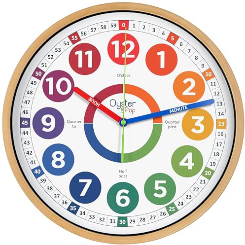 Oyster&Pop Kids Clock - Silent Large 14 Award-Winning Learning Clock for Kids - Learn to Tell the Time - Non-Ticking Children’s Wall Clocks for Classrooms & Bedrooms - Teaching Time eBook