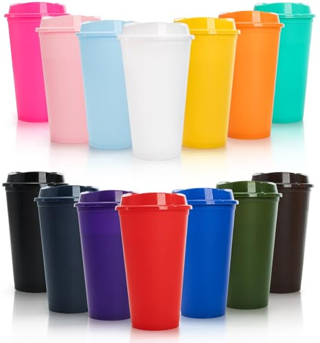 ZAVOOS 14 Pack Reusable Coffee Cups with Lids, 16 Oz