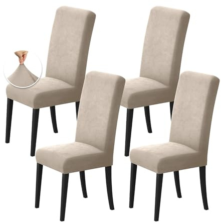 KOMCLUB Stretch Samt Stuhlhussen 4er Set Velvet/Velour Stuhlbezug Schwingstuhl Elastische Hussen Waschbarer Stühle Schutz für Küche Restaurant Hotel Bankett Hochzeit
