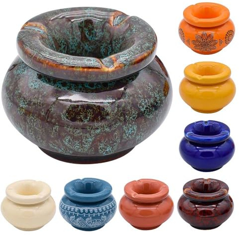 Murago - Aschenbecher Keramik Moroccan - Türkis - für draussen mit Deckel Outdoor rund Tischaschenbecher Garten Balkon Gastro Ascher Windaschenbecher