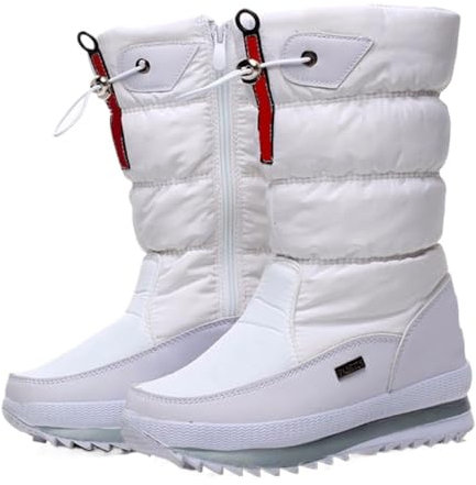 Damen-Skischuhe, wasserdicht und Schnee-Winterstiefel, isolierte und atmungsaktive warme , Snowboard-Sportstiefel, Damen-Ski-Anti-Rutsch-Schuhe for kaltes Wetter, Schnee-Skischuhe, Skiausrüstung(White
