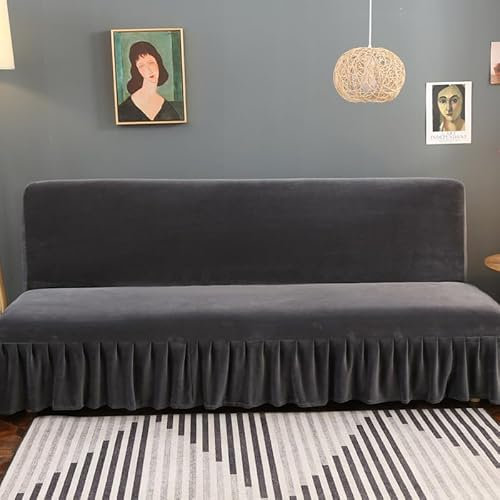 Nvzi Sofabezug für Klappsofas, Stretch-Couchbezüge für Wohnzimmer, einfache Passform, waschbar, Möbel-Sofaschoner mit Rock, 47,24–140 x 100 cm (dunkelgrau)