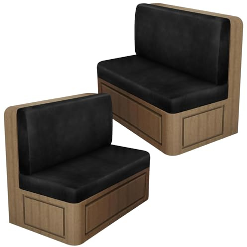Leather Look RV Dinette Cushion Covers, Stretch Camper Cushion Slipcovers for Travel Trailer Couch RV Booth Seat, Replacement Camper Sofa Chair Protector (2 Backrest Cover & 2 Bench Cover,Black)