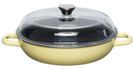 Riess, 0058-002, Schmorpfanne mit Glasdeckel Ø 28cm, LEMON, Emaille, Vol. (rec.): 2,6 Liter, Made in Österreich, LBH: 37,7x29,2x14,1cm, 3,068kg, Schmorpfanne, Emailliert, Kratzfest, Ofenfest