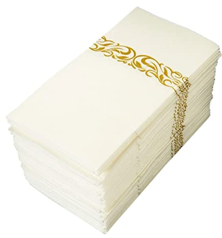 Baluue 50 Stück Einweg Verpackungsservietten Mit Bestecktasche 40x40cm Goldfarbener Druck Saugfähige Papierservietten Für Dinnerpartys Hochzeiten Picknick Und Reisen