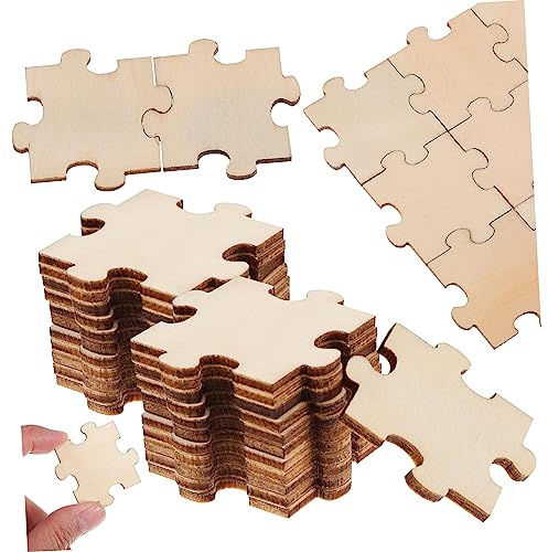 GLSTOY 100pcs Unfinished Wooden Puzzle Pieces Blank Jigsaw Puzzle for Painting for DIY Crafts and Educational Activities for Boys and Girls