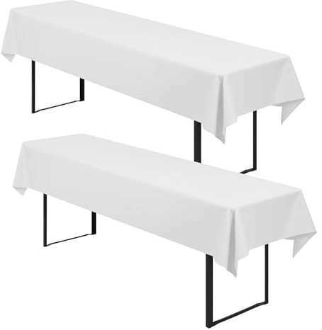2 Stück Biertisch Tischdecke, 100x250cm Biertische Hussen, Blickdichte Biertisch Bierzeltgarnitur Waschbar Biertischdecke, Tischdecke Bierzeltgarnitur Universal für Gartenbankett-Gartenmöbel, Weiß