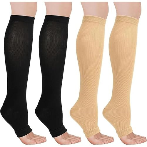 SNDE Medizinische Kompressionsstrümpfe Damen & Herren mit Silikonband Open Toe Knee High Calf Compression Socks Firm 20-30 mmHg Abgestufte Unterstützung Stützstrümpfe für Krampfadern, Ödeme, S/M