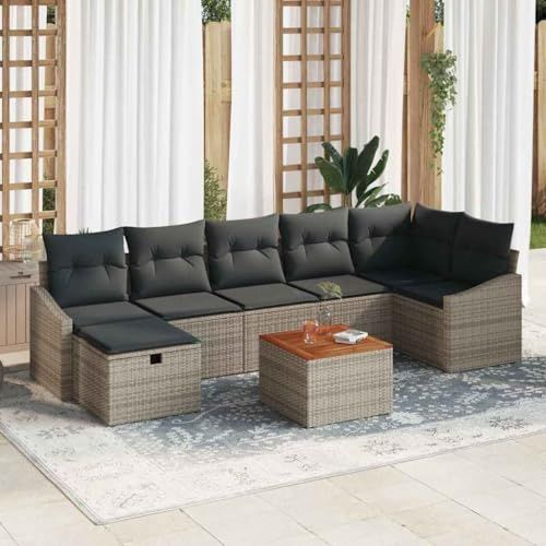 QJBSAVVA Set di divani da giardino 8 pezzi grigio polyrattan con scatola portaoggetti 55 x 55 x 37 cm, design moderno per balcone, terrazza, mobili da giardino