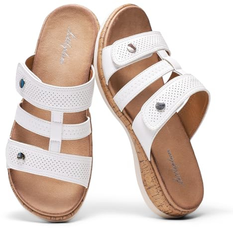Littleplum Sandales pour femme - Sandales de plage Mules confortables pour l'été - Avec boucle réglable Sandales Orthopédiques,Blanc,39 EU