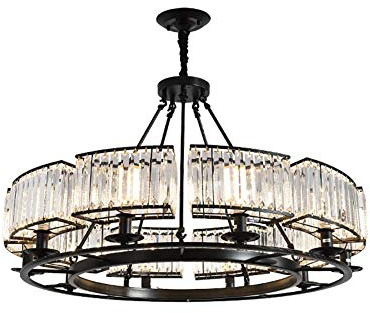 4 Lichter Kristall-Kronleuchter, Deckenleuchte, industrielle Hängeleuchte für Esszimmer, Küche, Wohnzimmer, Schlafzimmer, Schwarz, 6 Lichter
