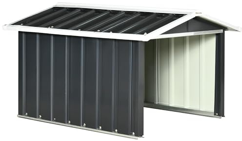 Outsunny Garaje para Robot Cortacésped de Acero Galvanizado con Techo Dos Aguas, Caseta para Robot Cortacésped, 87x103x66 cm, para Jardín, Exterior, Césped, Gris Oscuro