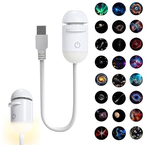 LED Galaxy Projector Night Light, USB Star Projector Lamp with 24 Sliding Projection Films, Mini Galaxy Light Projector for Bedroom Ceiling Wall Decor, Unique Holiday Birthday Gift