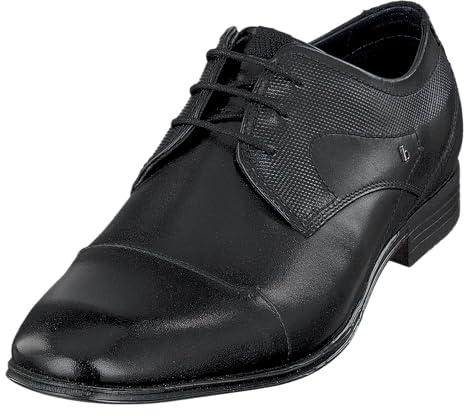bugatti Scarpa Bassa Business In Pelle, Derby Con Punta Incrociata E Linee Eleganti, Scarpe Stringate Derby Uomo, Nero, 40 EU