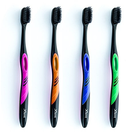 Xlent SMYL Activated Charcoal Toothbrush – Ultra Soft Tapered Bristles, Compact Head & Slim Design | 4 Count