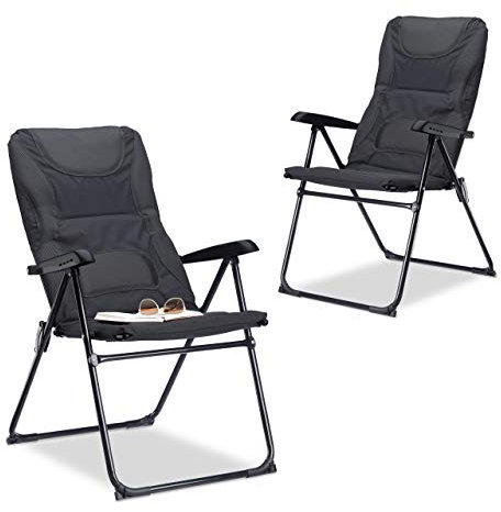Relaxdays 2 x Campingstuhl gepolstert Comfort, verstellbar, 2 Stufen, Anglerstuhl klappbar, HBT: 107 x 60 x 68 cm, grau