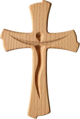 Kaltner Präsente Geschenkidee - Wandkreuz Echtholz Buche Holz Kreuz Kruzifix für die Wand modern (Höhe 35 cm)