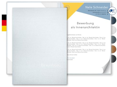 5 Stück 2-teilige Bewerbungsmappen Esclusiva® Classic-plus in Silber mit 1 Klemmschiene // in 1A-Premium-Qualität mit hochwertiger Flach-Prägung „BEWERBUNG“ // Produkt-Design von Mario Lemani