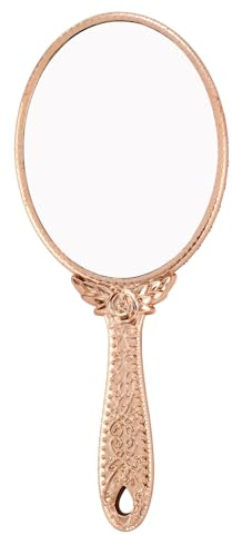 XPXKJ Handspiegel Vintage Handspiegel mit Griff Schminkspiegel Reisespiegel (Roségold, geschnitzt)