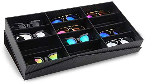 Brillenbox mit 12 Fächern, Brillenorganizer, Sortierbox, Sonnenbrillenaufbewahrung, Brillenaufbewahrung, Schmuckuhren, Showbox, Organizer, Sonnenbrillenetui