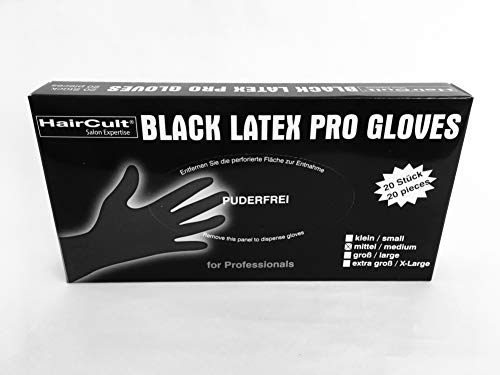 HairCult schwarze wiederverwendbare Friseur Latexhandschuhe - ohne Puder - Größe: M - Inhalt: 20 Stück Box