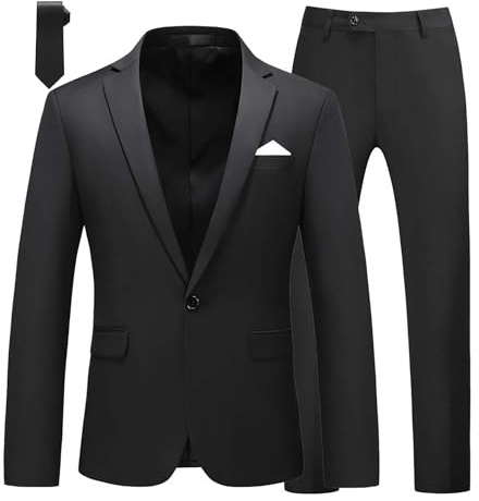 MOGU Suits for Men, 2-Piece Tuxedo Set with 1-Button Jacket, Pants for Formal Events, Blazer 42/Pants 38 (42, Black)