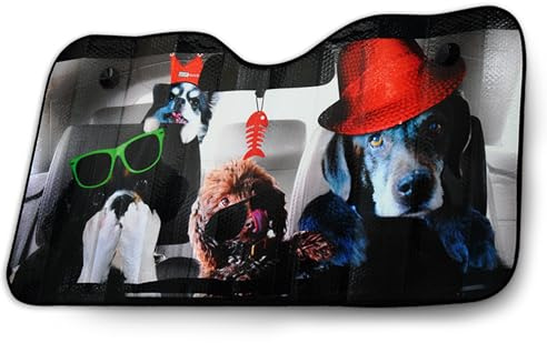 OK Cars AZ-SAA-044 Auto Frontscheibe, Sonnenschutz für die Windschutzscheibe, Frontscheibenabdeckung mit Motiv Hund, 130x70cm