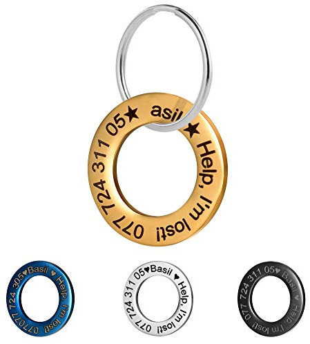 LYL Hundemarke für aus Edelstahl mit tiefer Gravur vorne und hinten， Ringform (Gold, M)