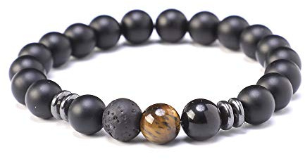 Kim Johanson Perlenarmband *Chakra* aus Onyx & Lavastein mit Jaspis Perle I Partner Armband I Energiearmband I Freundschaftsarmband in Schwarz I Geschenk für Paare inkl. Beutel