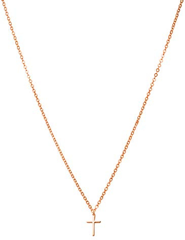 day.berlin Kreuzkette Damen Cross fine in Rosegold, Halskette 45+5cm mit Anhänger kleines Kreuz (15x10mm), feine Edelstahl Kette 18k vergoldet, nickelfrei und wasserfest