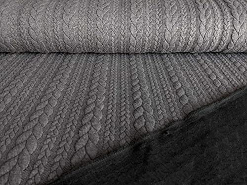 Dehnbarer Strickstoff mit Zopfmuster in Grau als Meterware zum Nähen, 50 cm