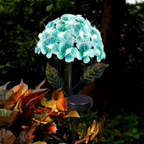 Taylor & Brown 26 LED Solar Powered Hydrangea Garden Stake Lights Flowers Outdoor Waterproof Rechargeable Flower Decor Decorative Lighting for Patio, Pathway, Yard (Blue)