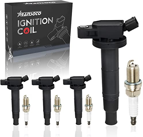 RANSOTO Ignition Coil Pack UF333 & Iridium Spark Plugs 7092 Compatible with 2001-2012 Scion tC xB Toyota Camry Corolla Highlander Matrix RAV4 Solara Lexus HS250h 2.4L Set of 4