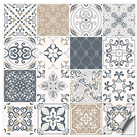 Kiwistar Fliesenmuster Stickerfliesen Klebefliesen Fliesen-Folie Sticker Aufkleber Küche Wand-Fliesen überkleben 14,5 x 14,5 cm 16 Stück im Set