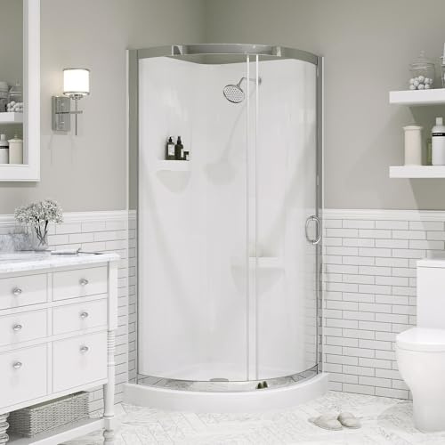 OVE Decors Breeze 32 in. Corner Shower Clear Sliding Door with Included Walls and Base in Chrome Finish