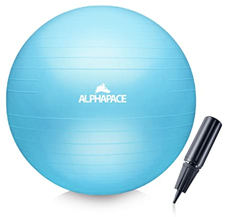 ALPHAPACE tjock anti-burst gymnastikboll sittboll träningsboll inkl. Luftpump, boll för fitness, yoga, gymnastik, core-träning, för stark rygg, kan användas som kontorsstol, isblå, 75 cm